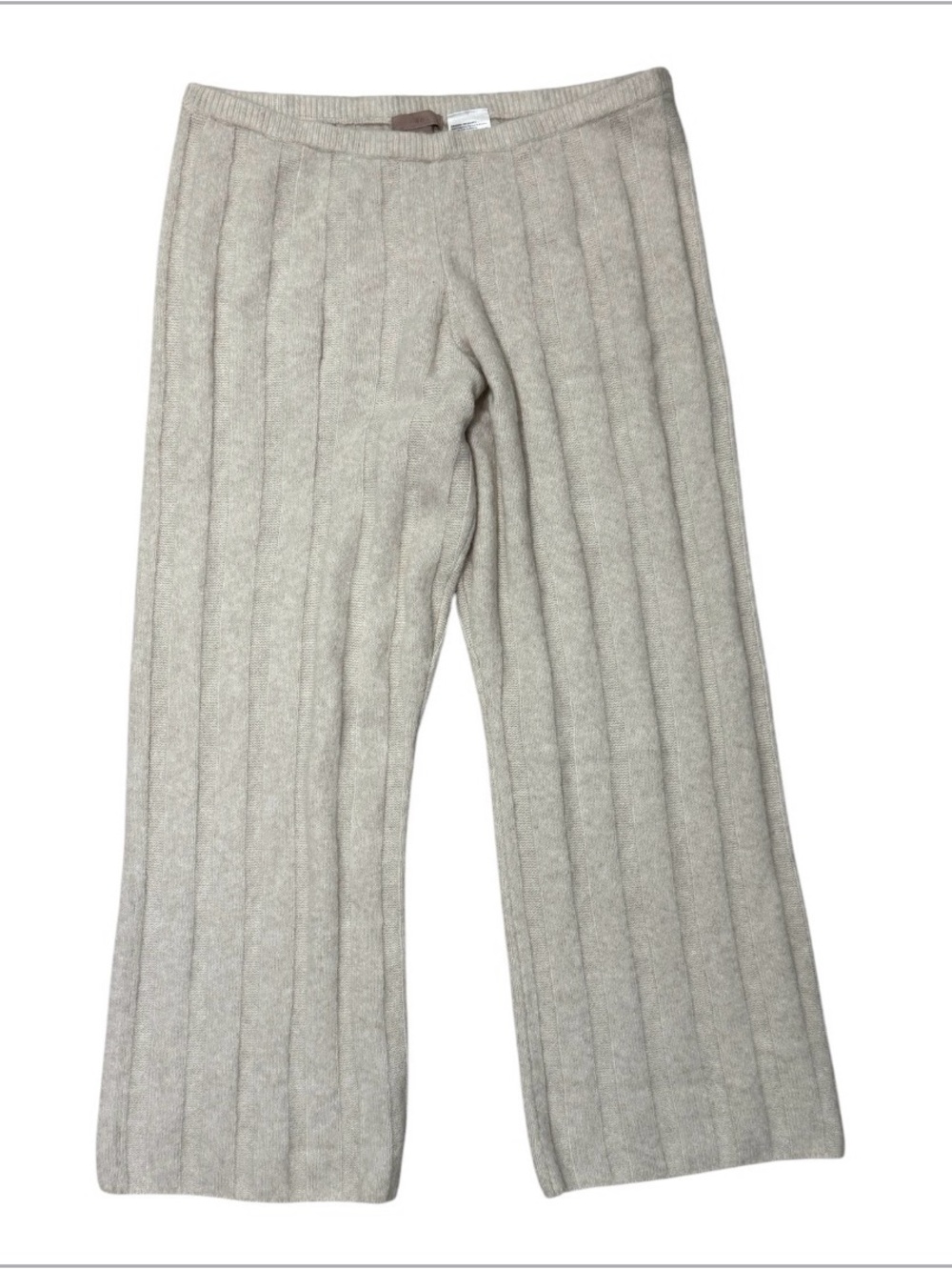 H&M Ribbed Knit Wool Blend Wide-Leg Pants - Light Beige